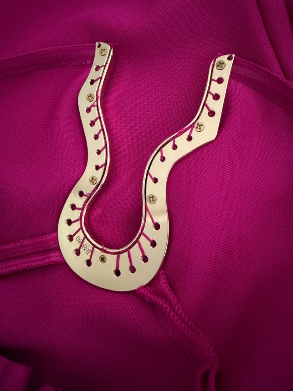 Fashion Nova Strapless Hot Pink Midi Dress with Gold Accent - Picture 4 of 6